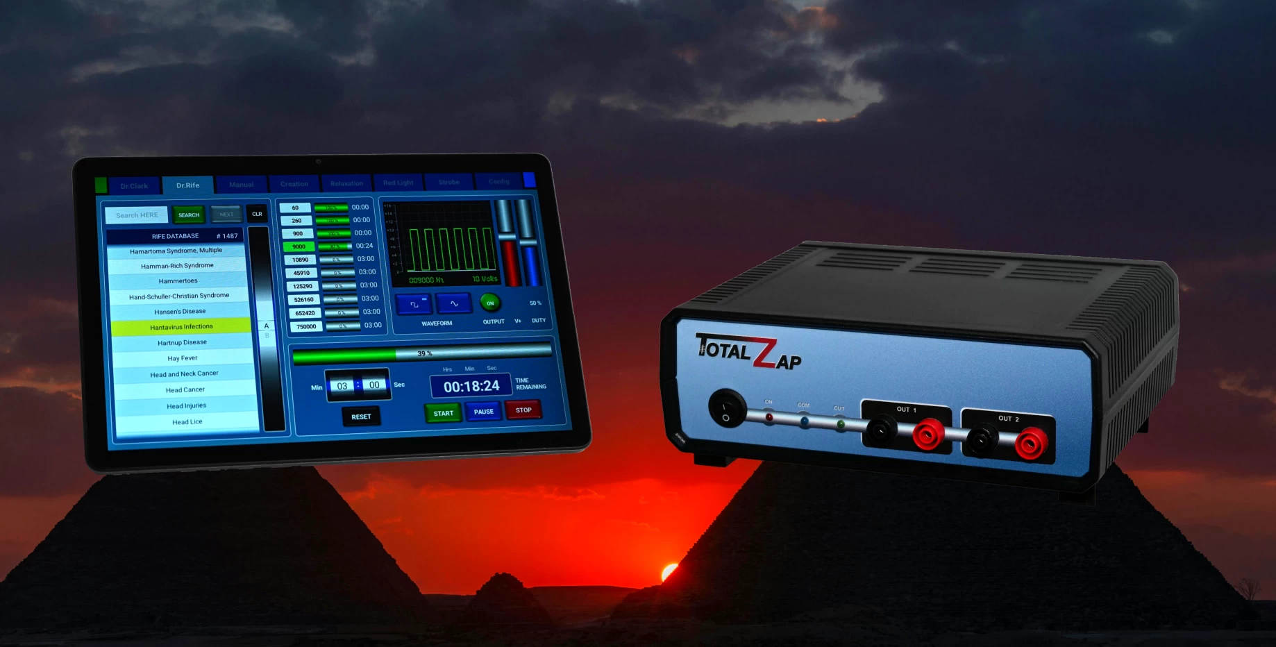 TotalZap combining Hulda Clark Zapper and Rife Frequency Generator in one device